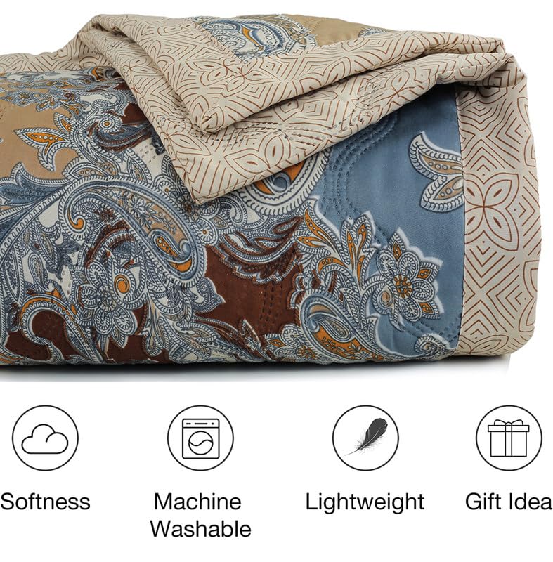 Image of VAS COLLECTIONS Ultrasonic 280tc All Season Supersoft King Size bedcover /Rajaai Quilted Bedspread Ac Blanket /Comforter for Double Bed Durable and Lightweight 220 x 230 Cm, Abstract Teal & White