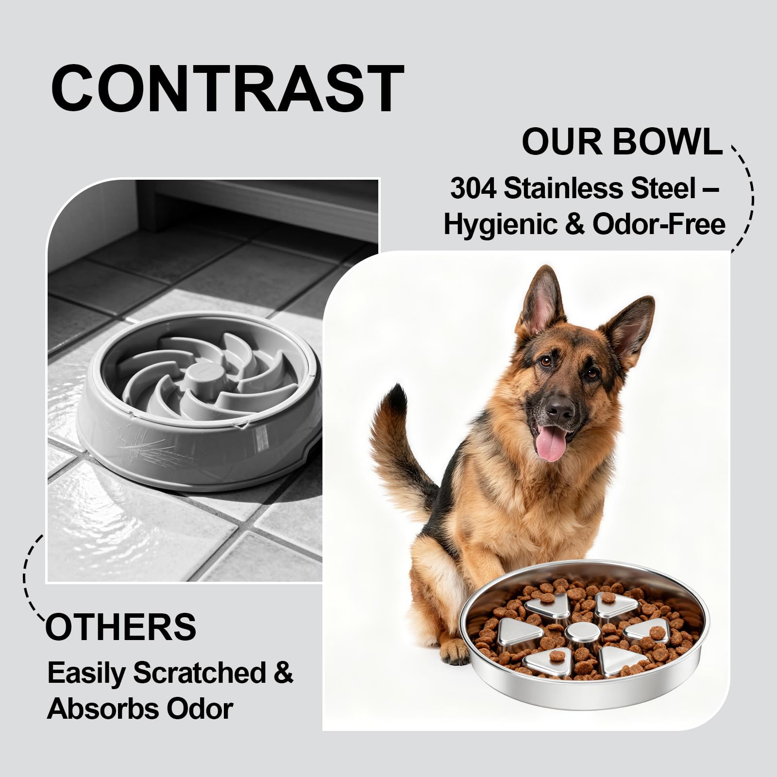 Kactoily 304 Stainless Steel Slow Feeder Dog Bowl, 2.5 Cups Non-Slip Pet Bowl, Raised Design for Slow Eating & Digestive Health - Perfect for Medium Large Dogs - image 2