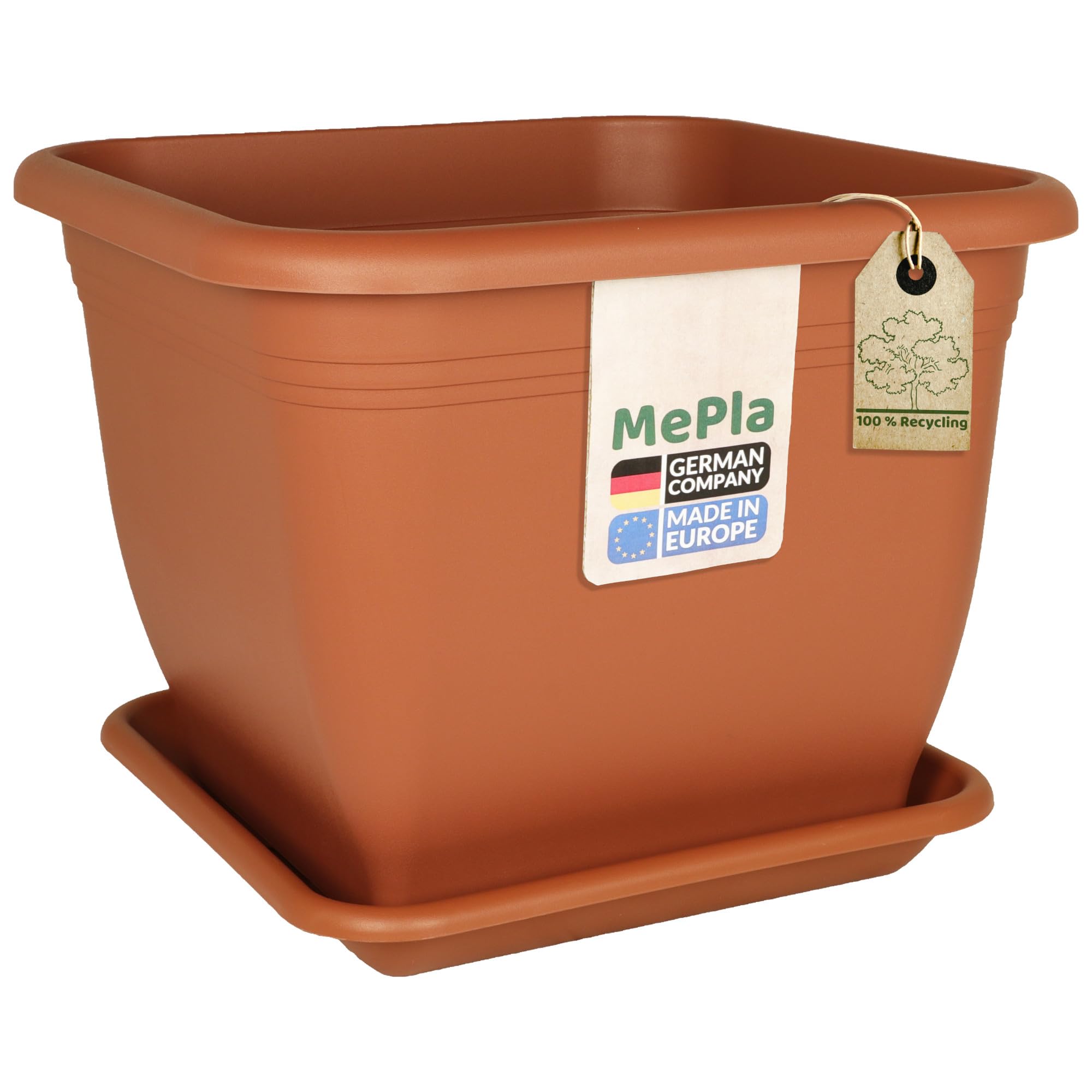 MePla - Pot de fleurs bac à plantes carré 58x58 cm + soucoupe 49x49 cm, terre cuite, résistant aux intempéries en plastique résistant aux UV