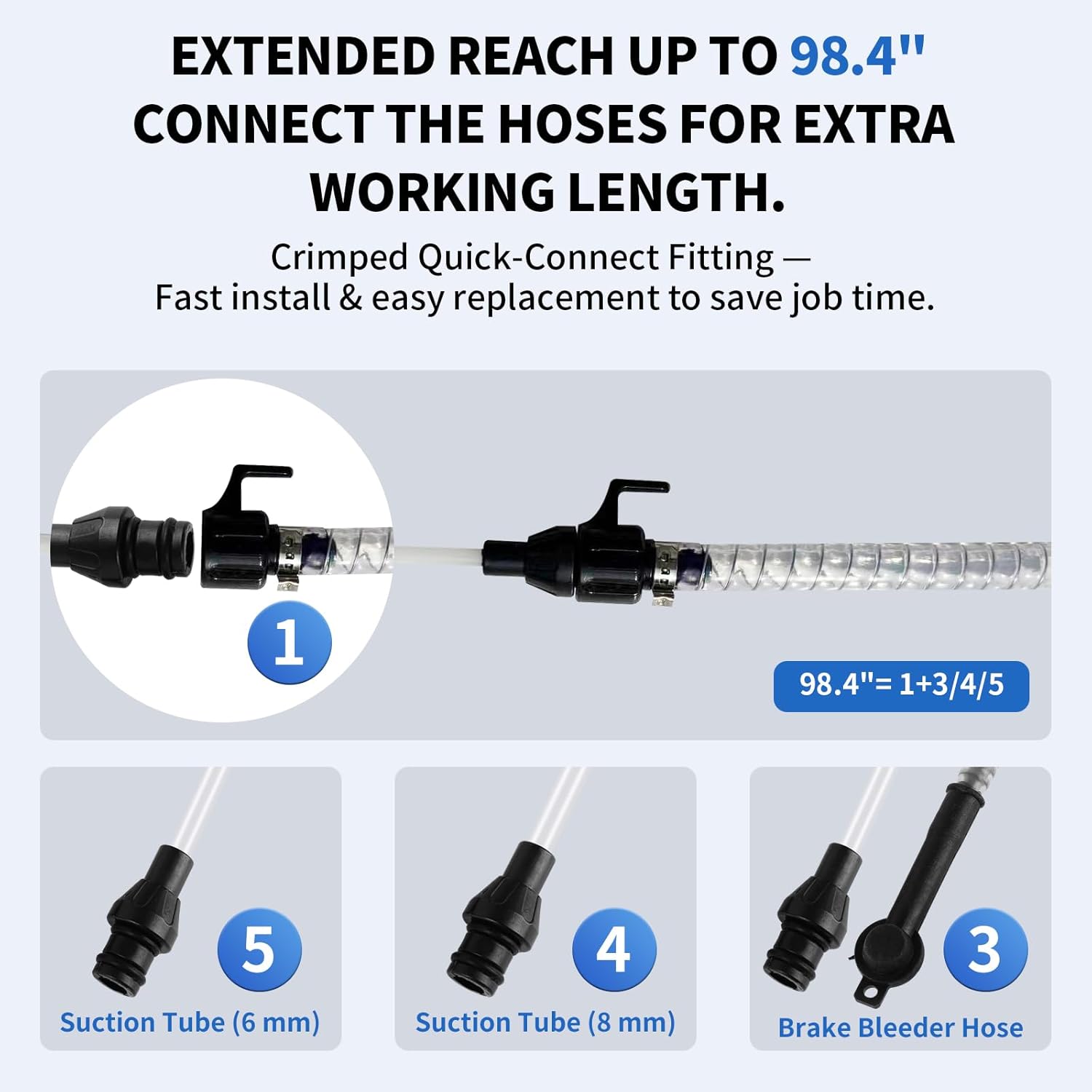 Pneumatic/Manual Pump Vacuum Fluid Extractor Hose Kit, 5-Piece, 59" Steel-Wire PVC Hose, Suction Tubes, Vent Tube & Wire Dipstick, Compatible with OEMTOOLS 24389/24397/24936/24937 Oil Extractor Pumps