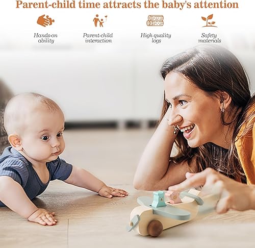 Miniatura 6 de ibwaae Juguetes de avión de madera, juego de vehículos de transporte aéreo, juegos de tracción de madera, regalo de aprendizaje, juguete Montessori