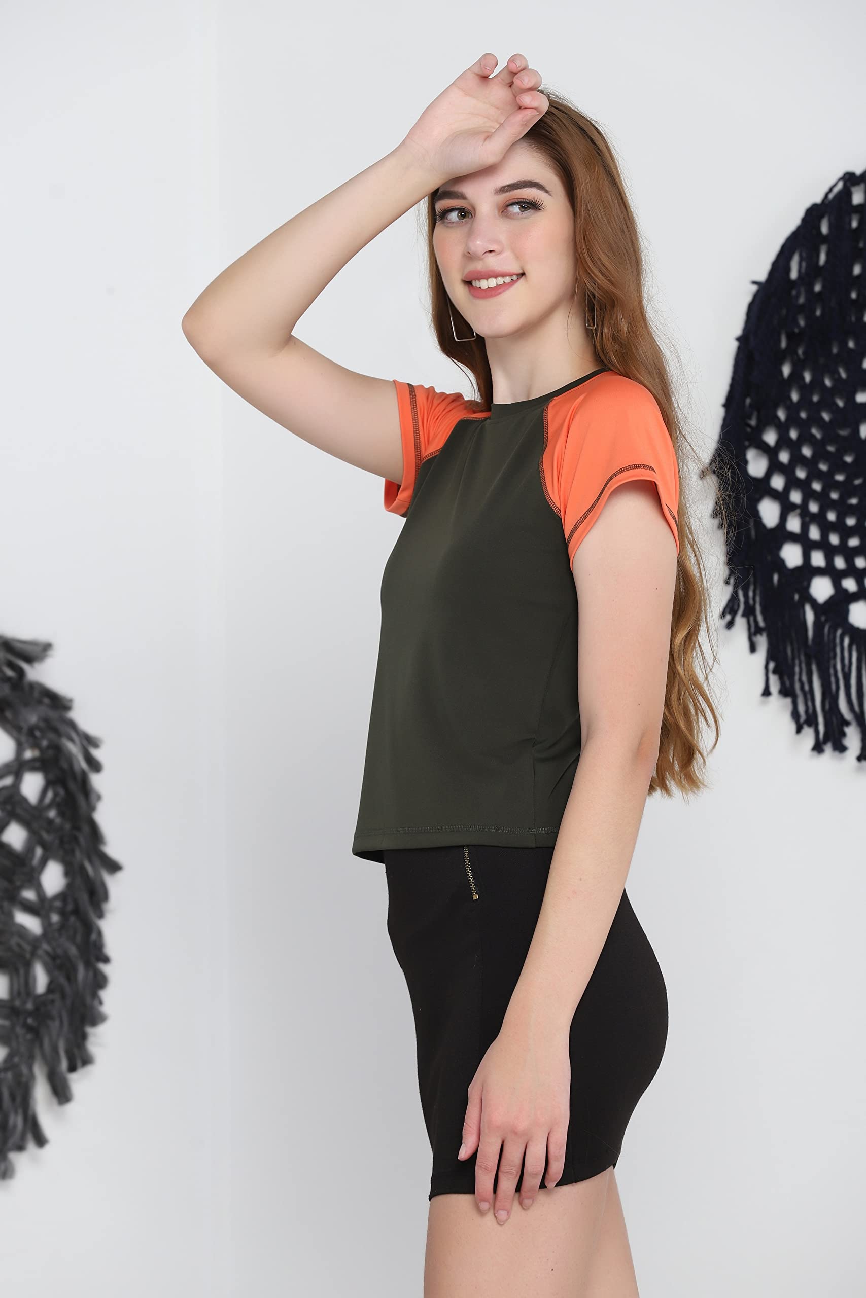 Leriya Fashion Top corto da donna con maniche a mantello per atletica, allenamento, atletica, yoga, palestra