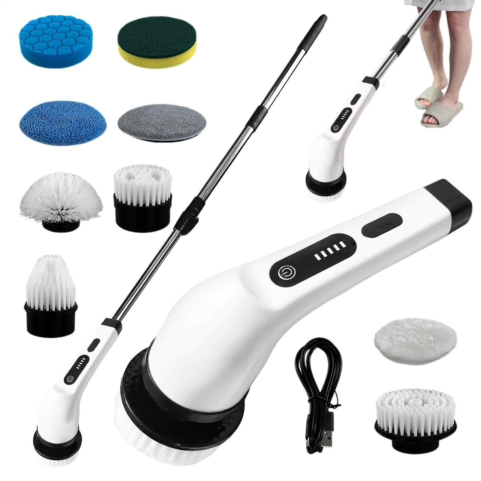 Brosse de nettoyage rotative électrique avec long manche rétractable pour sol et douche