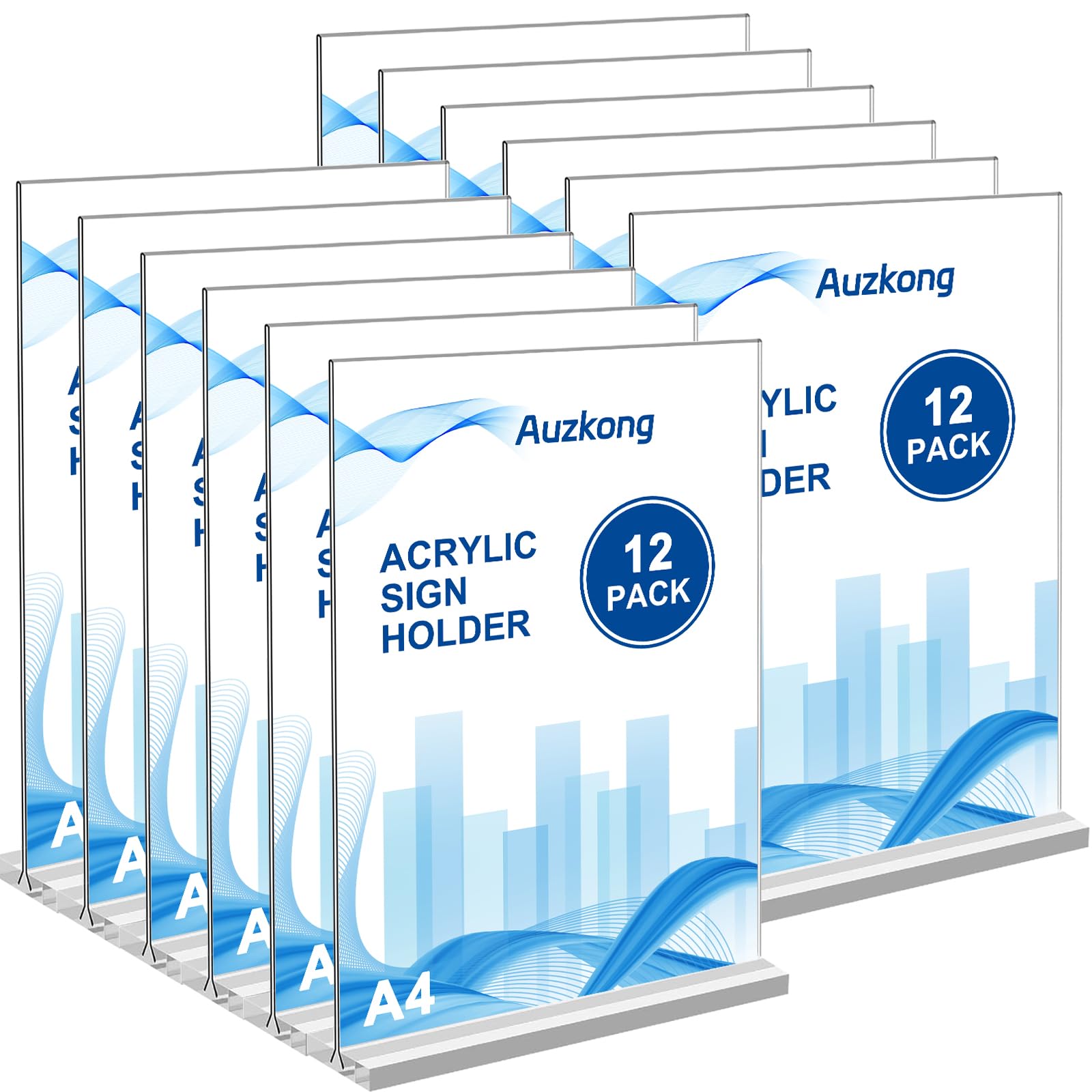 Lot de 12 Supports de A4 en Acrylique, Présentoir en Acrylique Transparent, En Forme de T - Présentoir de Menu de Table pour Restaurants, Bureaux, Magasins, Spectacles (Lot de 12 A4)