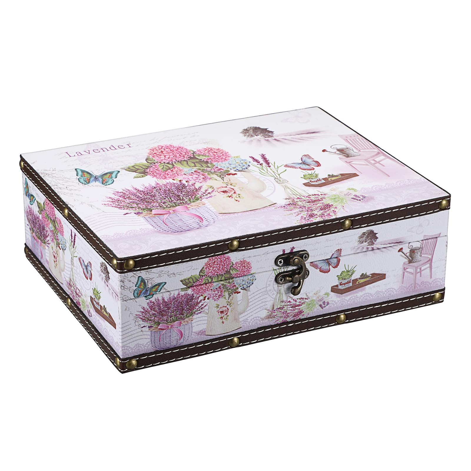 Wooden PU Leather Storage Treasure Box, Decorative Jewelry Trinket Box Keepsakes Organizer, Rectangle Storage Box Organizer for Jewelry, Treasure, Keepsake (Flower Pattern)
