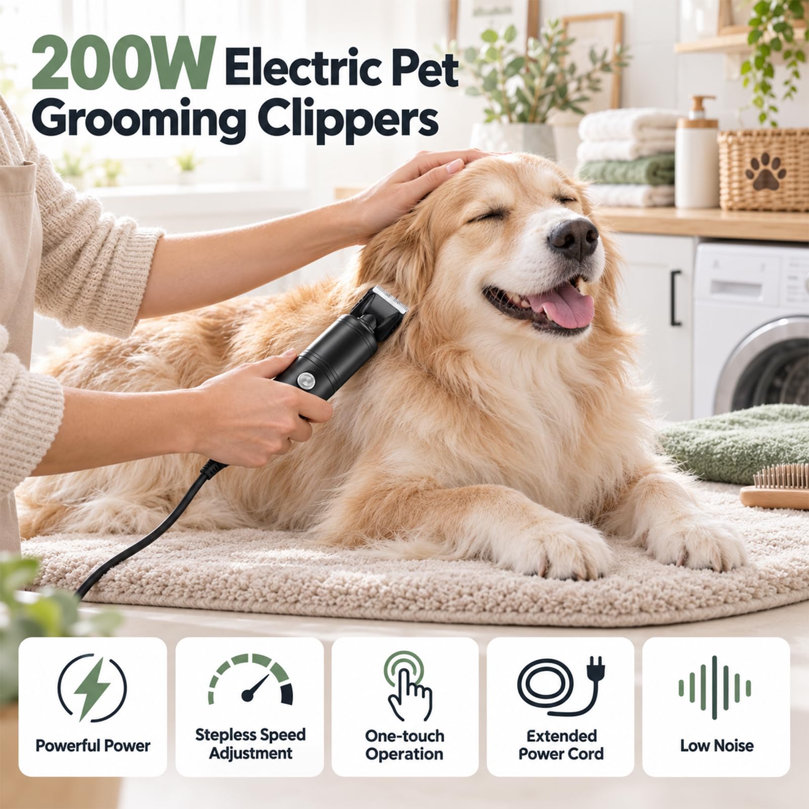 Tosatrice per Cani 200W, Tosatrice Silenziosa per Gatti con 2 Pettini Guida