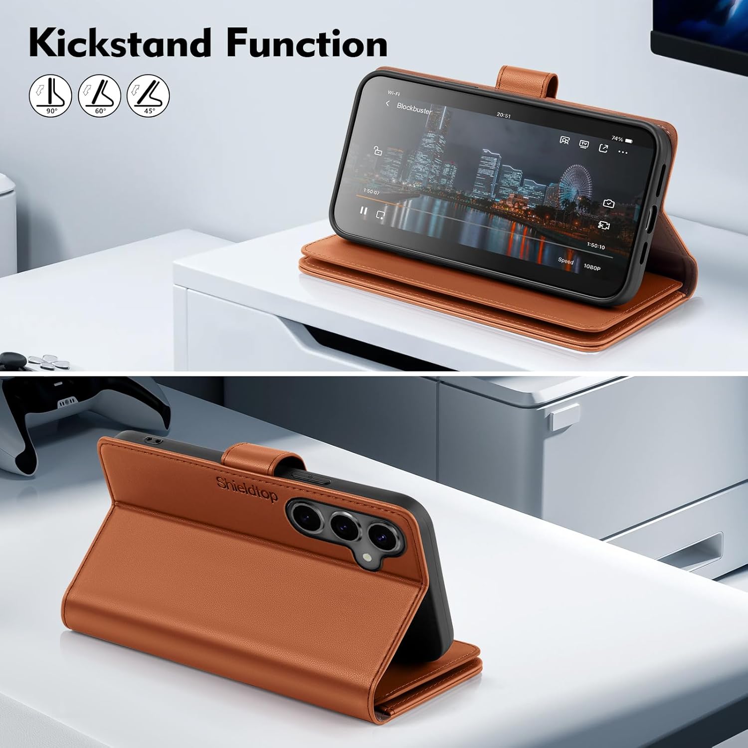 Compatible with Samsung Galaxy S24 FE Wallet Case with Card Holder,Women Men RFID Blocking PU Leather Flip TPU Protective Cover Credit Card Slots,Phone Case for Galaxy S24 FE 5G,Light Brown - Image 6