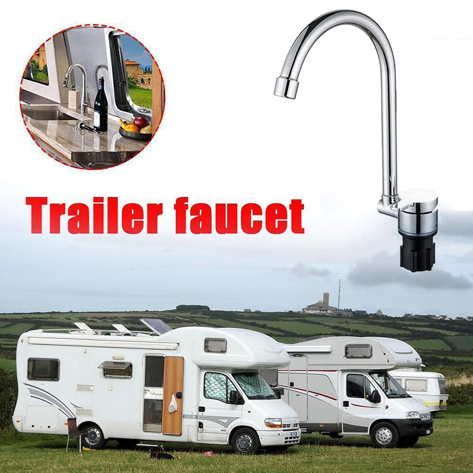 Grifo plegable para autocaravana – Grifo cromado inoxidable con construcción de latón, equipo para barcos, yates, casas de barcos, caravanas, caravanas Tristo