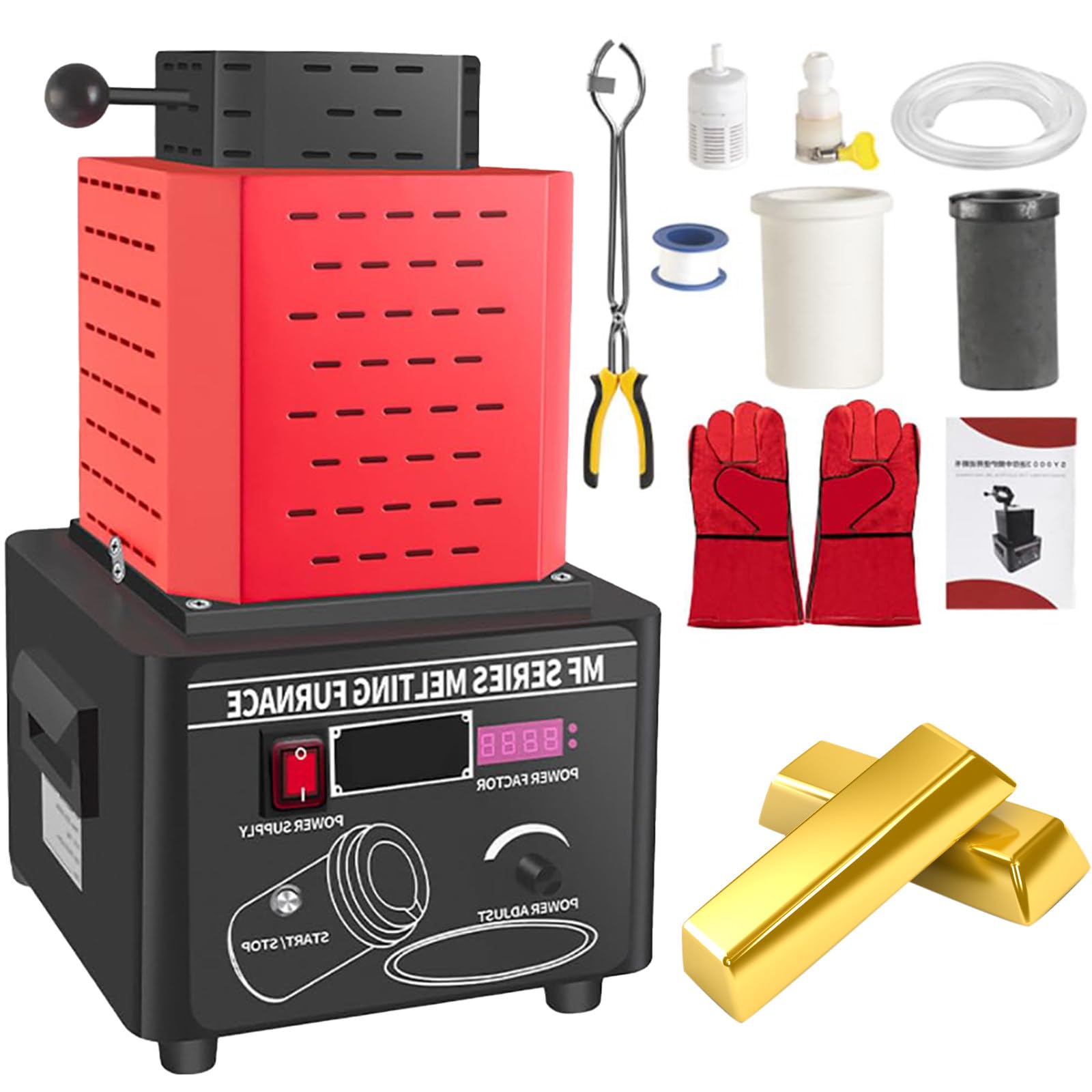SENJINGHUA Electric Gold Melting Furnace, Melting Furnace, Smelting Furnace,Gold Metal Melting Furnace Set, 1kg, 2kg, 3kg Gold Melting Furnace, 5000W Electric Melting Furnace Tongs Red-1kg