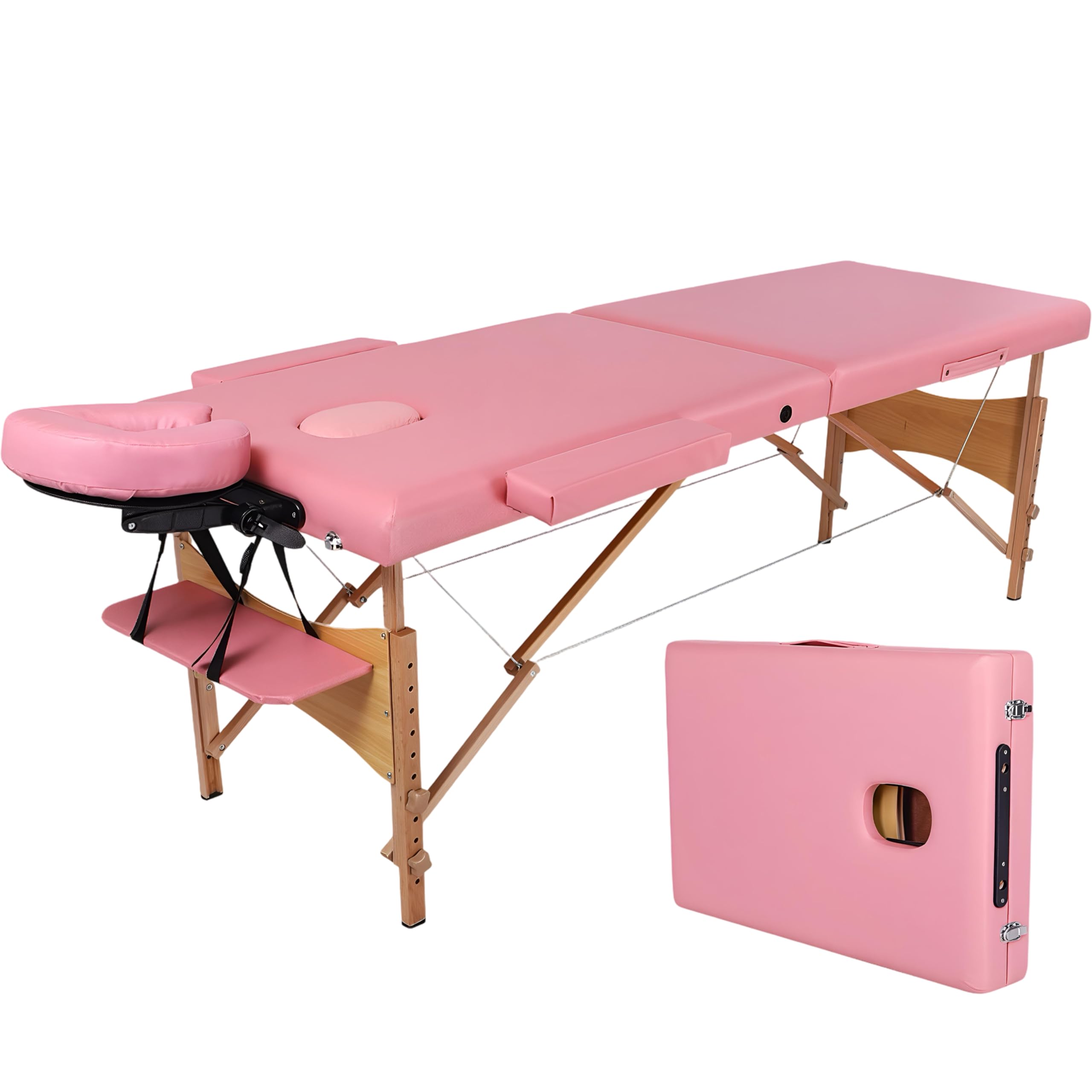 Stół Do Masażu, Składane łóżko, Przenośne Składane Stoły Do Masażu, Drewniane łóżko Do Rzęs, Szerokość 24", Stół Do Spa, Składane łóżko Do Tatuażu Pink