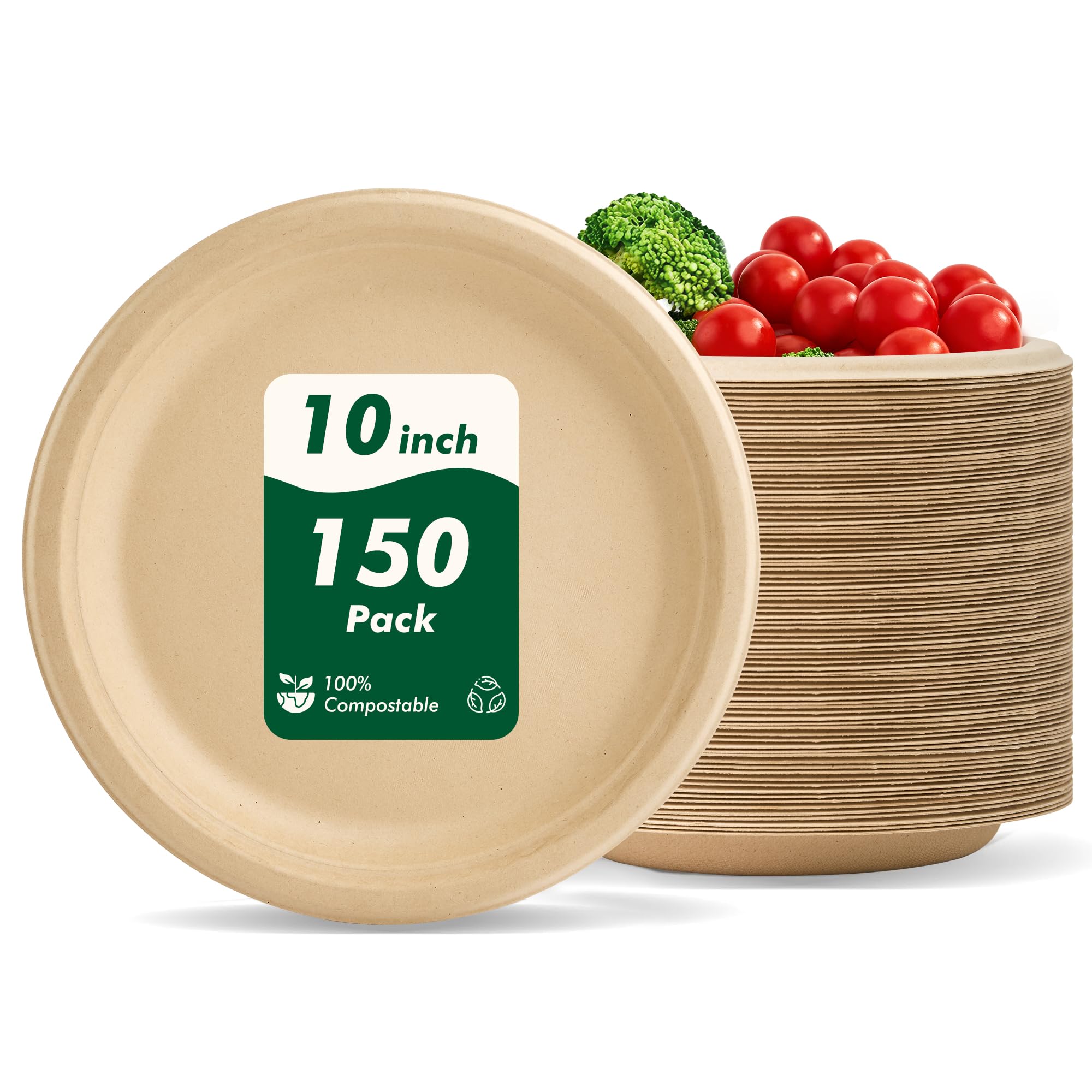 Compostable Paper Plates - 150 Pack (10 Inch) -13