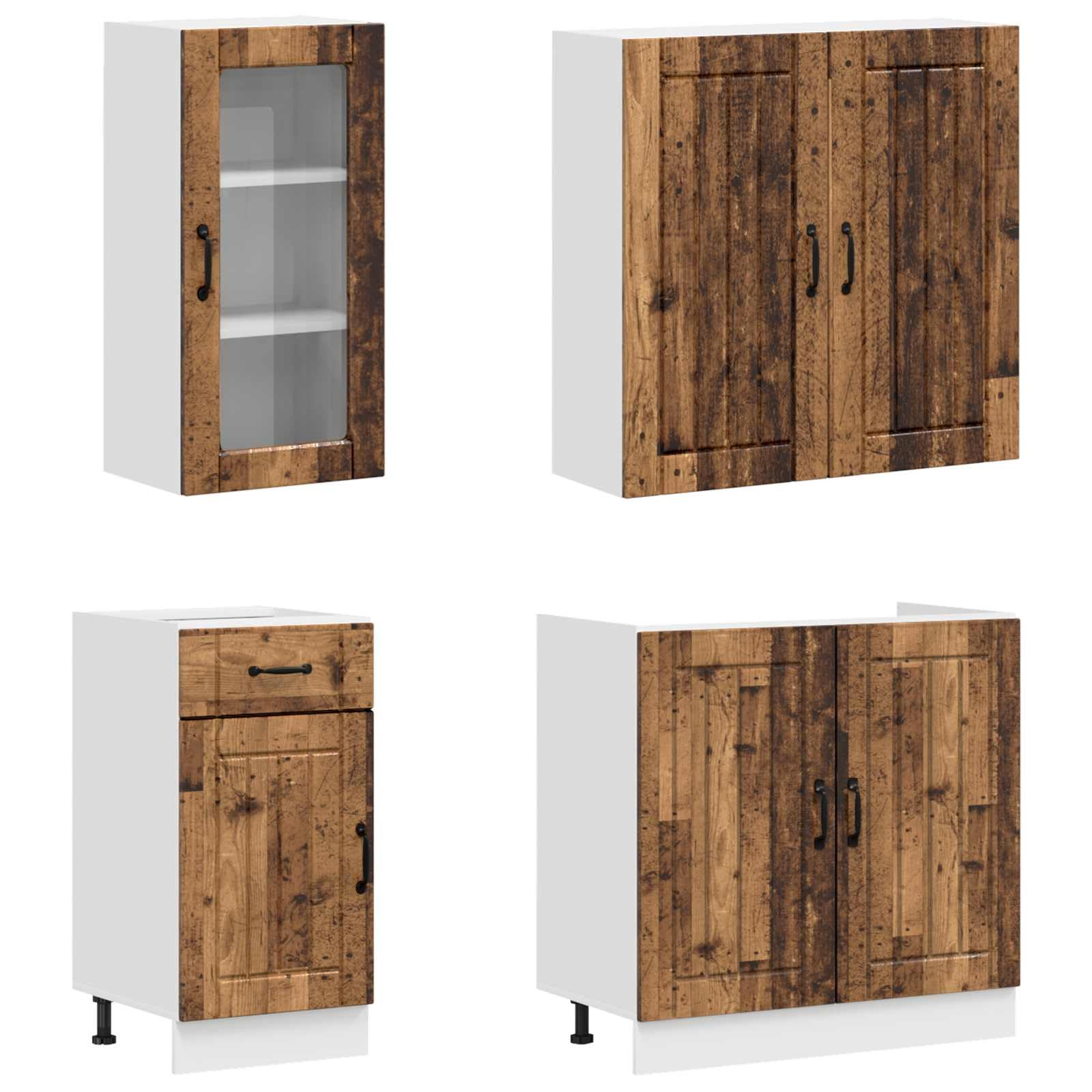 Gecheer Kücheneinheit Lucca, 8-teilig, aus Altholz & Holzwerkstoff – Robuste Küchenzeile im Vintage-Look für Moderne Landhausküchen