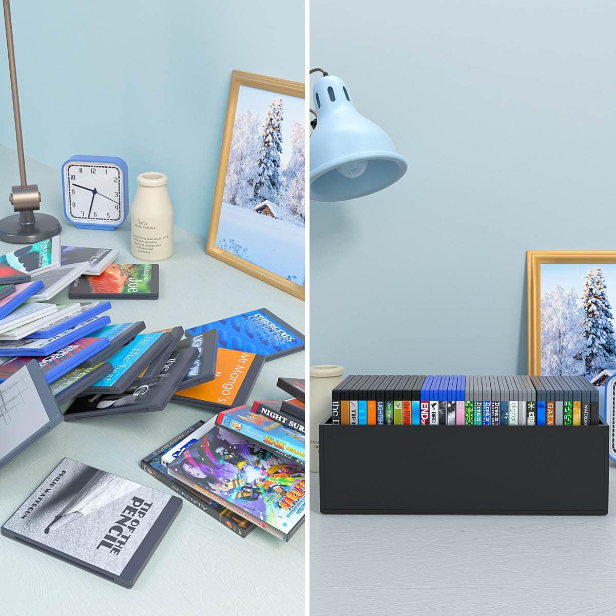 AITEE DVD/CD Storage Box Black, Acrylic Storage Container for Blu-Rays, Small Books/Booklets, Video Game Cases and Video Game Controllers, Storage Organizer for Countertop/Kitchen/Bathroom/Cabinet. : Electronics