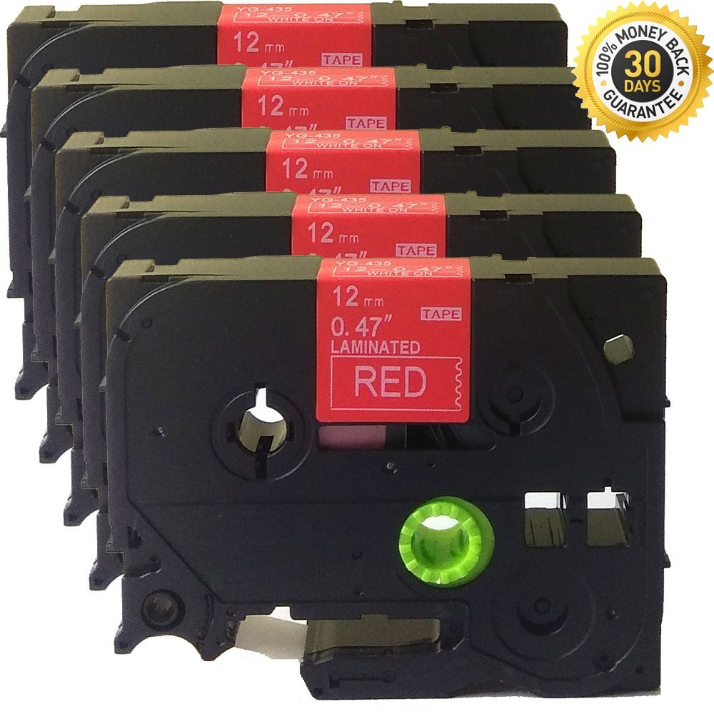 NEOUZA 5PK Compatible for Brother P-Touch Laminated TZe TZ Label Tape Cartridge 12mmx8m (TZe-435 White on Red) — image 1