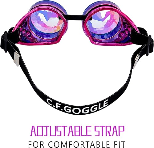 Miniatura 54 de Gafas caleidoscopio para raves trippy psicodélico steampunk con lentes de cristal de difracción de prisma arcoíris Negro