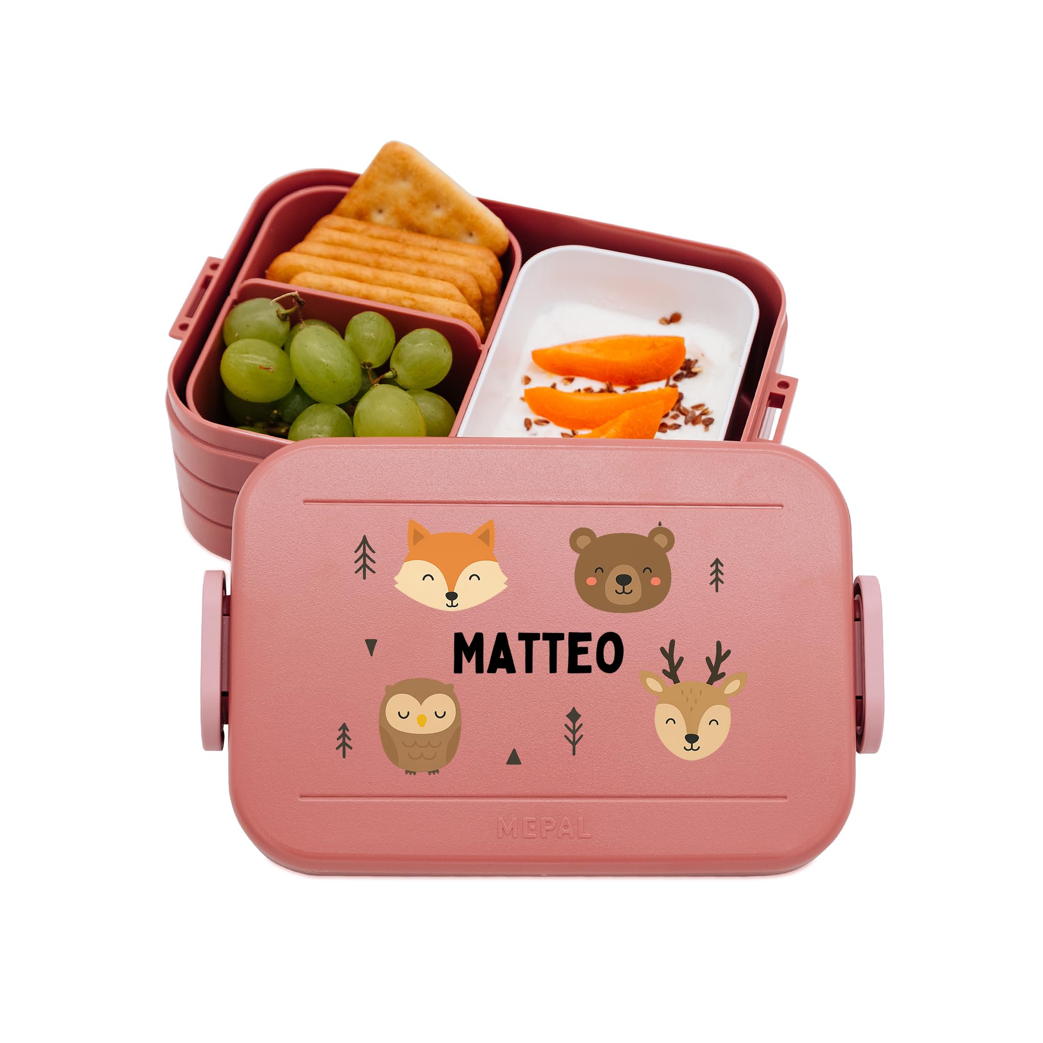 Bärenfreunde MEPAL Brotdose Spülmaschinenfest Kinder, Lunchbox mit Einsatz für perfekte Ordnung, Spülmaschine, Mikrowellengeeignet, personalisiert mit niedlichem Motiv (Tierköpfe, rosa)