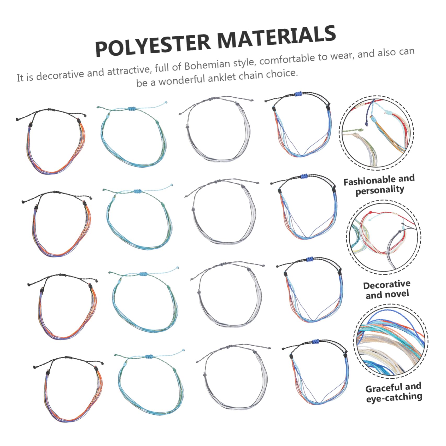 48piezas Tobilleras Ajustables De Pulseras Trenzadas Para Mujeres y Accesorios De Verano Impermeables Para Playa y Fiesta
