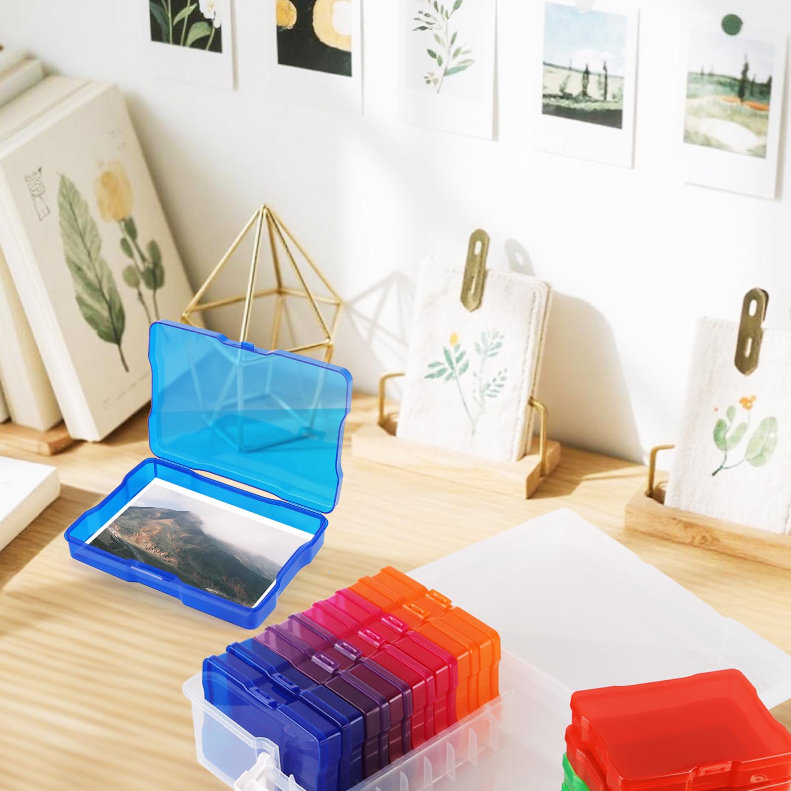 Caja de Almacenamiento para Fotos de 15 x 10 cm con 16 Compartimentos, Cajas Organizadoras de Fotos de Plástico para Tarjetas, Sellos, Manualidades, Multicolor