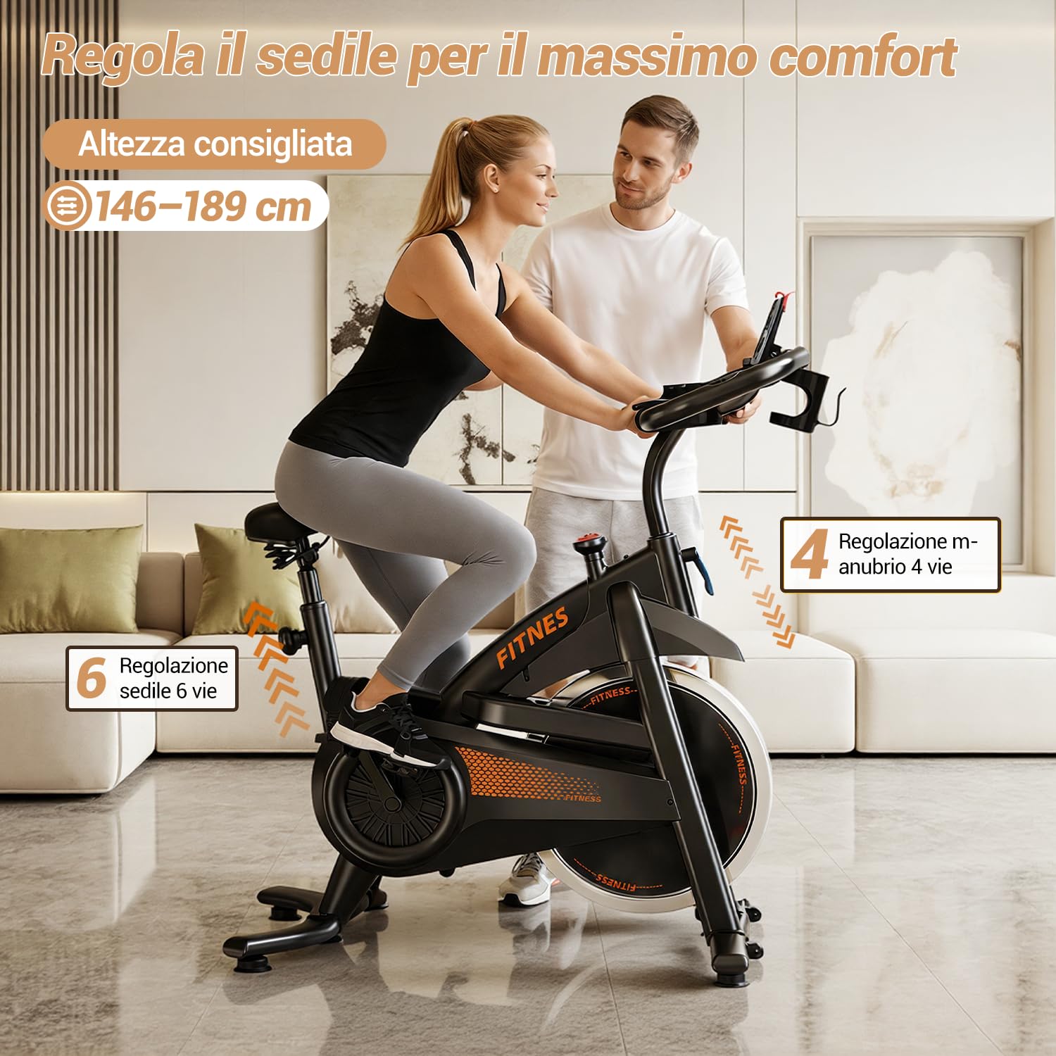 LONTEK FITNESS Cyclette da casa professionale, Cyclette professionale | con misurazione della frequenza cardiaca e display LED, Spin bike con app, capacità di carico fino a 136 kg