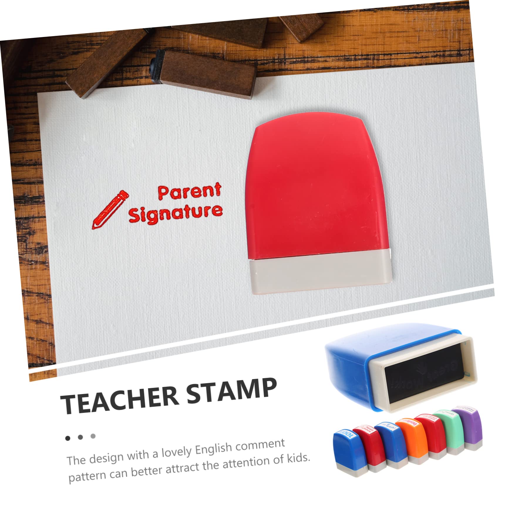 Set da 8 Timbri Scolastici Riutilizzabili per Insegnanti Motivi Incoraggianti in Inglese, Timbri Colorati per Commenti in Classe, Adatti per Attività Educative e Scrapbooking
