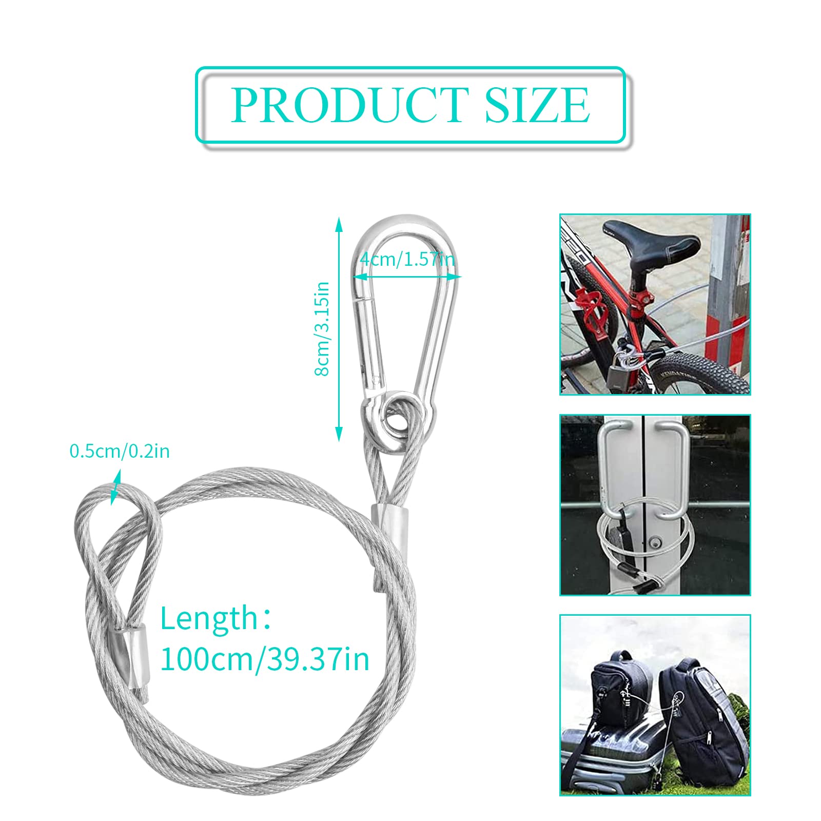 4 szt. Kabel bezpieczeństwa ze stali nierdzewnej 5 mm x 1 m z karabińczykiem i pętlą, kabel zapobiegający upadkowi do świateł scenicznych DJ, projektorów LED, wytrzymały kabel stalowy