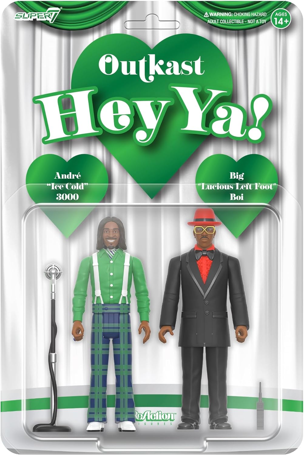 Super7 Reaction Figure Outkast Big Boi and André 3000 (Hey Ya!) - (2 Pack) 3.75" Outkast Action Figure with Accessories - Hip Hop Collectibles and Retro Toys