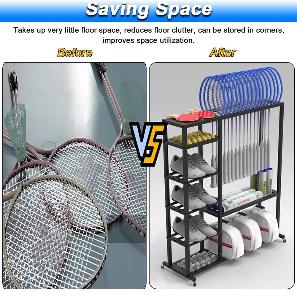 Estante de almacenamiento de equipos deportivos para raquetas de tenis y bádminton, organizador de pie resistente con soporte de exhibición estable