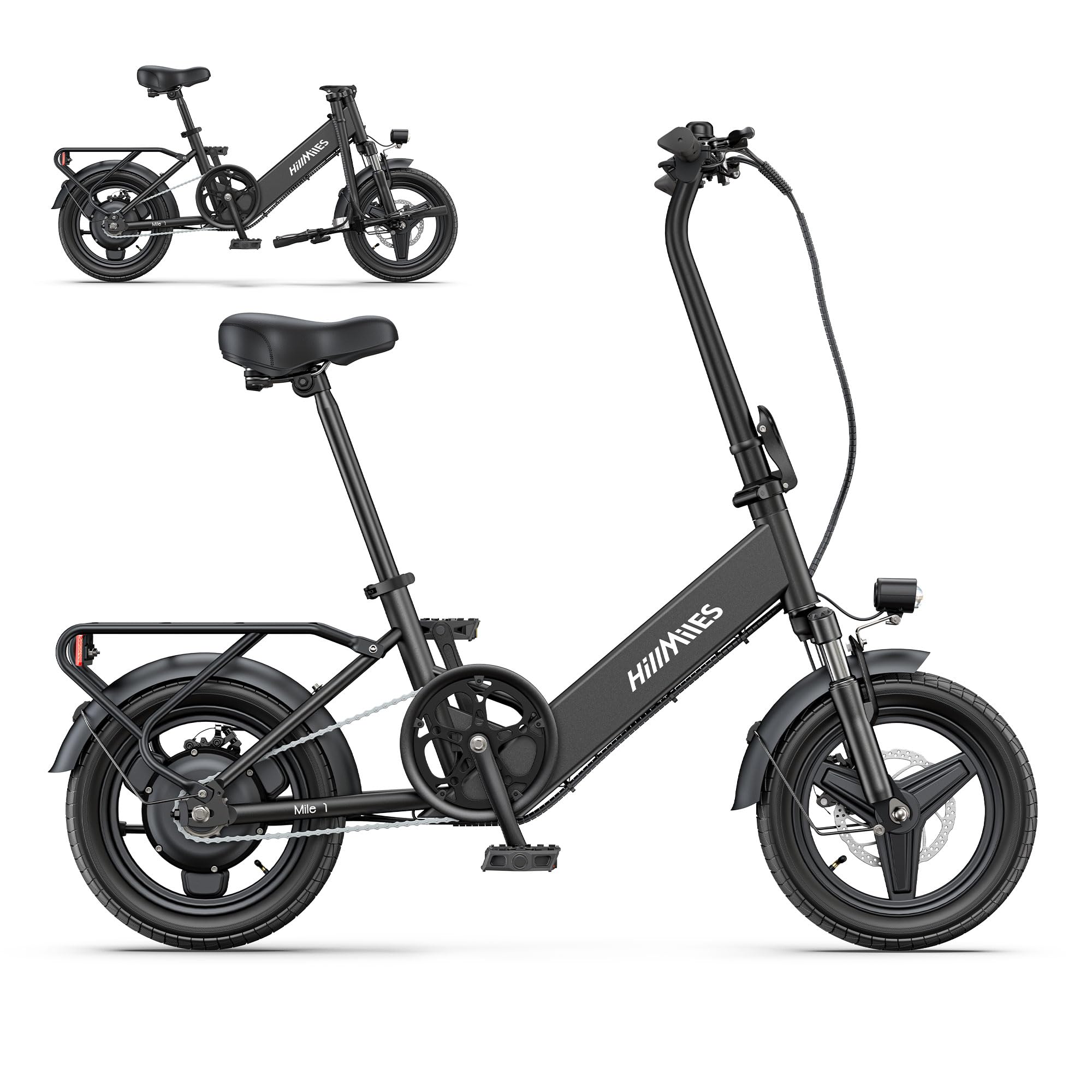 Bicicletta elettrica HillMiles Mile 1, batteria 36 V 10.4 AH, pneumatico 14'*2.0', velocità 25 km/h e autonomia 40-65 km Bicicletta elettrica per spostamenti urbani, IP65 impermeabile
