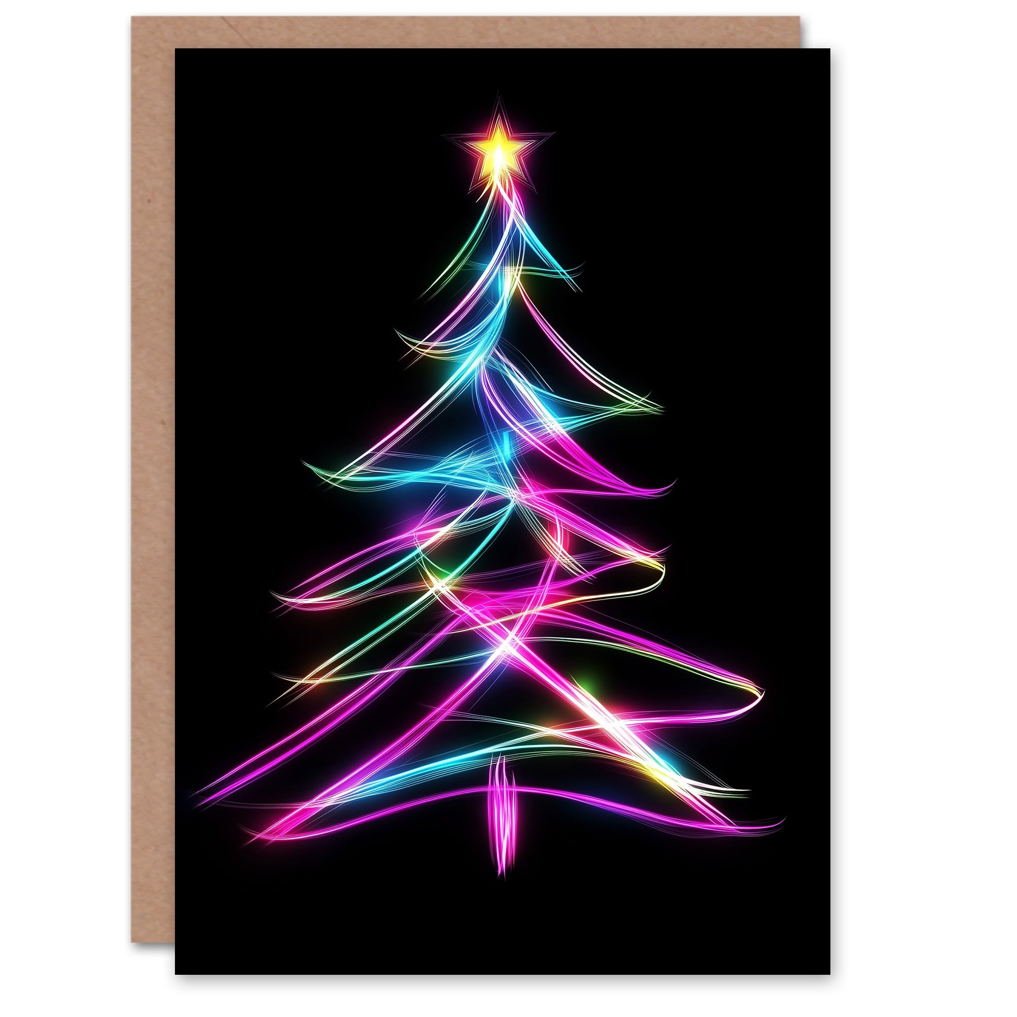 Artery8 - Greeting Card - Christmas - Neon on Black Colourful Tree Light Painting