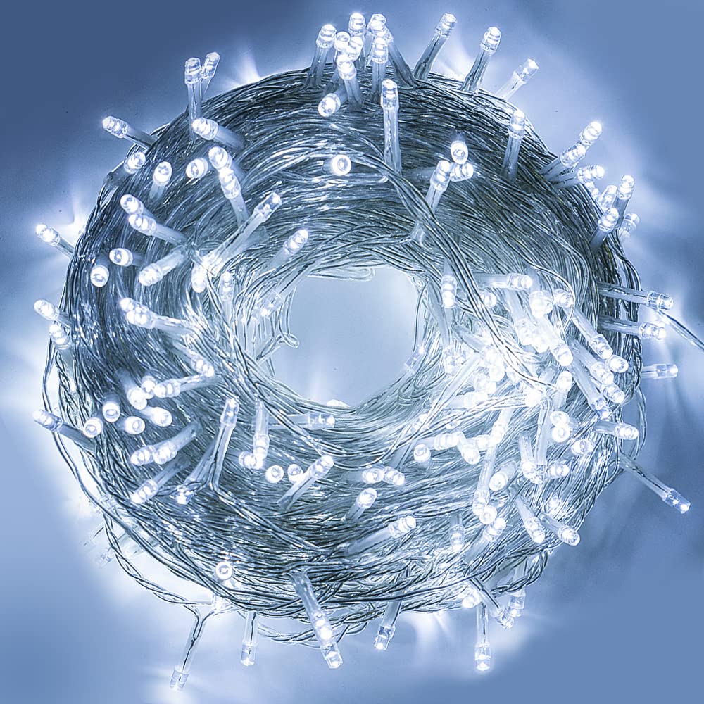 BLOOMWIN Guirlande Lumineuse Noël 100m 500LEDs IP44 Blanc Froid | Lumière Décoration Extérieure et Intérieure，8 Modes，Fête， Sapin de Noël, Maison ，Chambre ，Jardin ，Terrasse