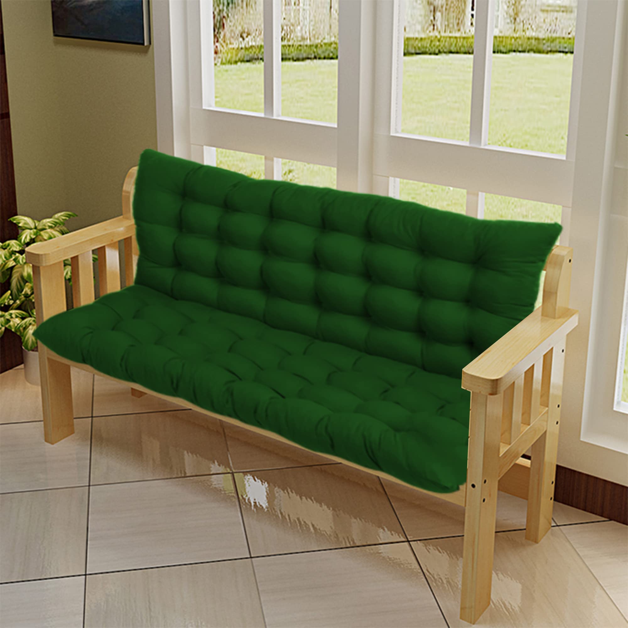 Cuscino di ricambio per dondolo da interni, con schienale, cuscino imbottito per panca a 23 posti, morbido tappetino per mobili Loveseeeeat, 150 x 100 x 8 cm, verde