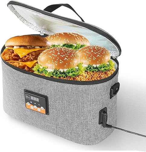 Horno portátil, calentador de alimentos para automóvil de 12 V, mini lonchera eléctrica portátil con pantalla digital, temperatura preestablecida 8L