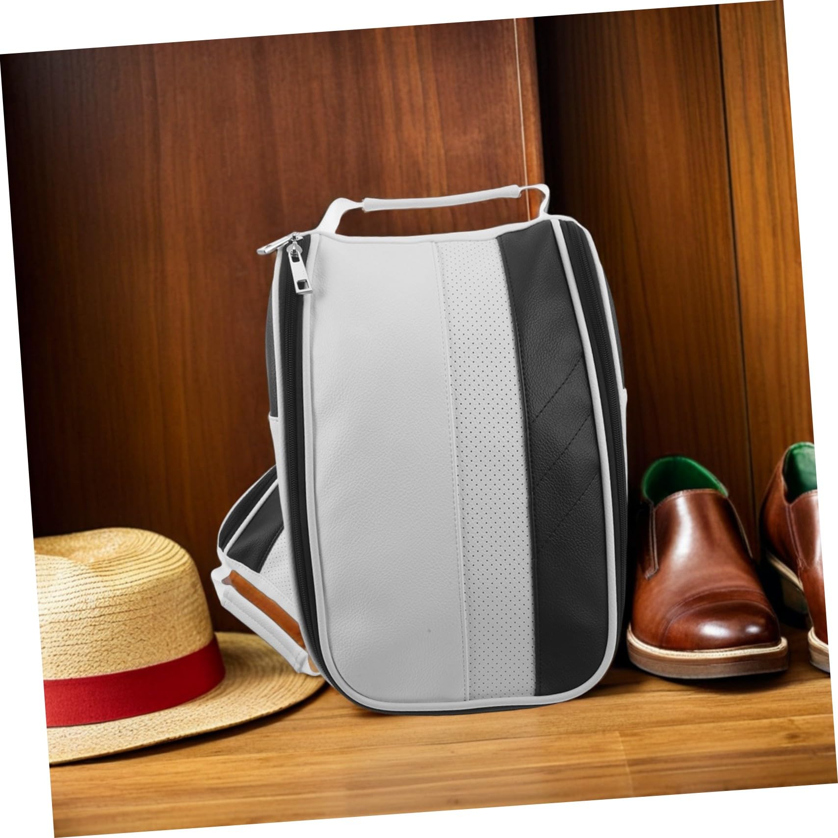 Toyvian Atmungsaktive wasserdichte Golf Schuh Tasche aus Kunstleder mit Reißverschluss Staubdicht Kompakt und Tragbar für Herren Outdoor Sport und Reise Organizer