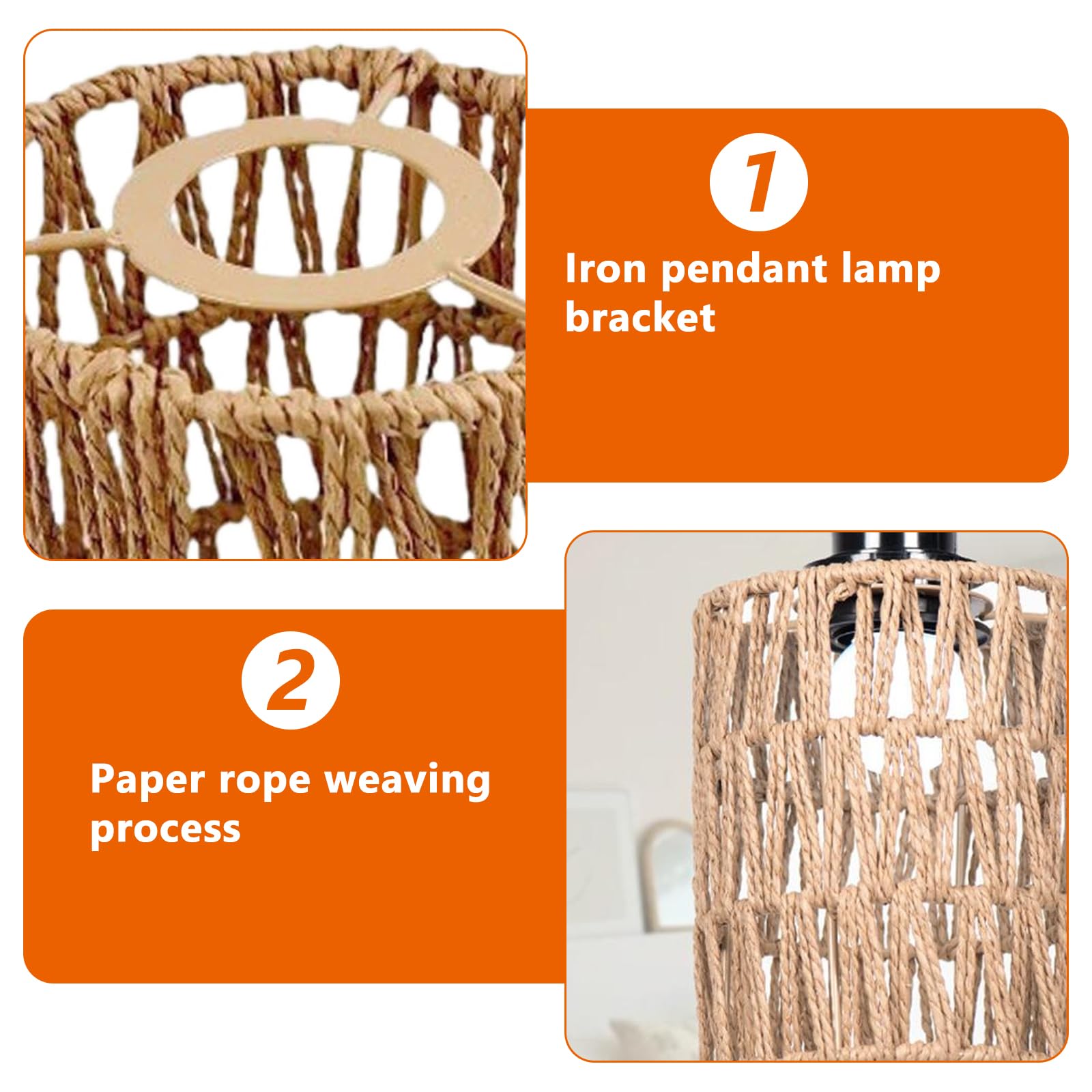 3 pantallas de lámpara de ratán bohemio, de repuesto de mimbre (altura 15 cm) para lámpara colgante, lámpara de pie, lámpara de mesa, lámpara colgante y lámpara de techo, accesorios de pantalla
