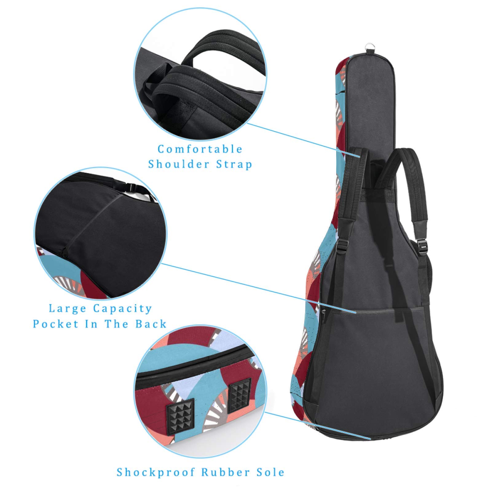 Bolsa de guitarra impermeable con cremallera, suave para guitarra, bajo, acústico y clásico, para guitarra eléctrica, diseño colorido de abanicos españoles