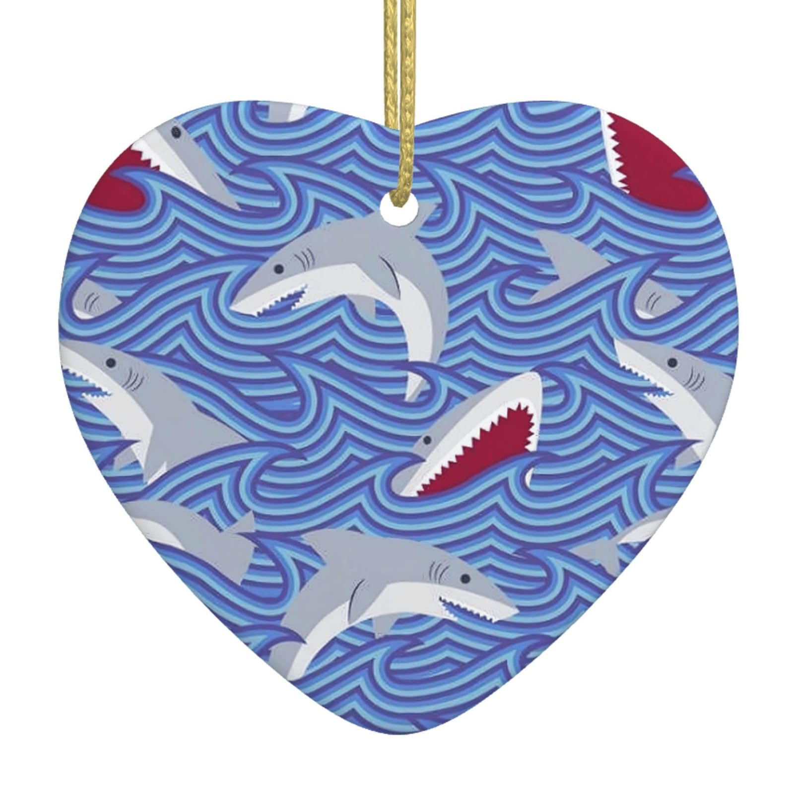 Nbtghga White Foraging Fish Print Christmas Ornaments, Ceramic Hanging Ornament, Xmas Tree Decoration, Holiday Home Decor