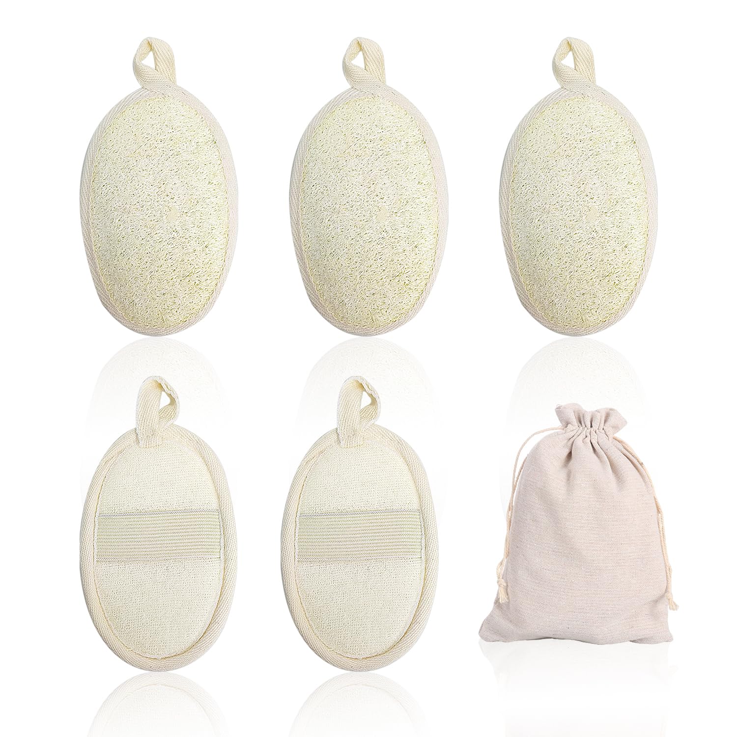 Lot de 5 serviettes de bain en luffa beige avec 1 sac de rangement pour le bain et le bain pour adultes