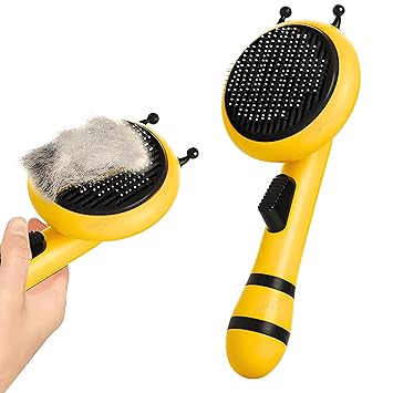 Flynovate Self-Cleaning Dog Comb & Cat Comb | PAIN-FREE Slicker Dog hair brush with One-Click Easy Cleaning | Dog Brush & Cat Brush for Effortless Grooming with Bee Design - image, photos