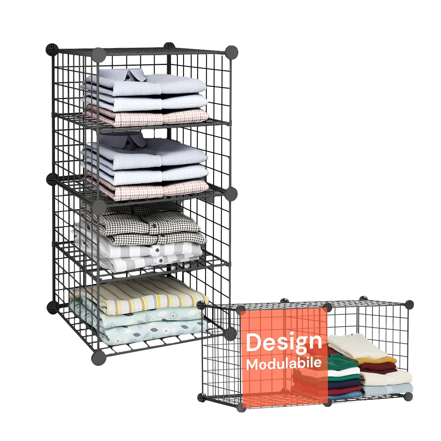 Avilia Scaffale a Rete in Ferro a 4 Ripiani – Scaffali in Metallo Salvaspazio Modulare per Cucina, Bagno e Ufficio - Mobile Scaffale Industrial Nero con Ripiani 35x35cm, Montaggio Senza Attrezzi