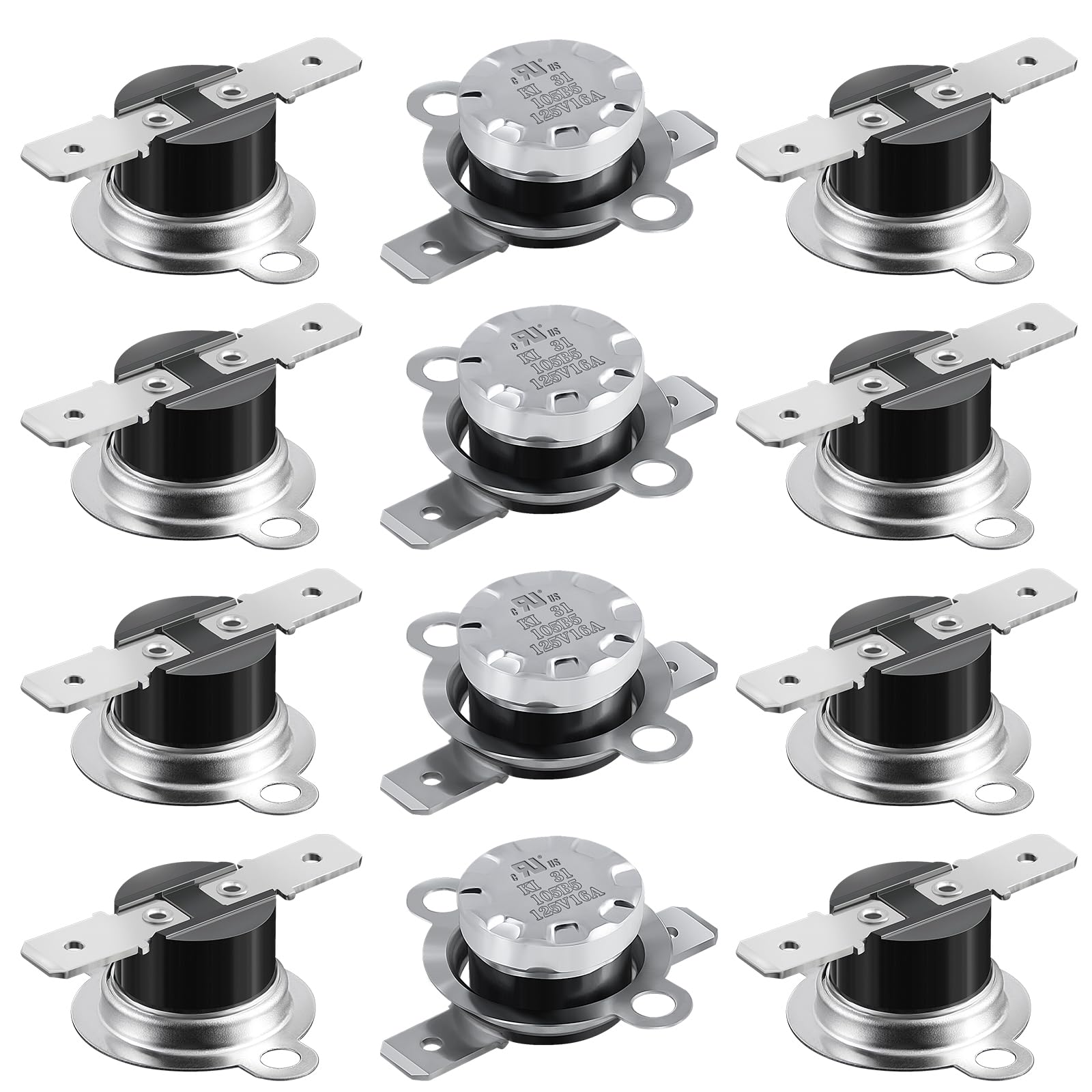 12 Pcs UL KSD301 125V 16A Thermal Switch,Circuit Off at 105°C/221°F and On at 85°C/185°F Normally Closed N.C Microwave Thermostat, Auto Reset Bimetal Thermostat Thermo Switch