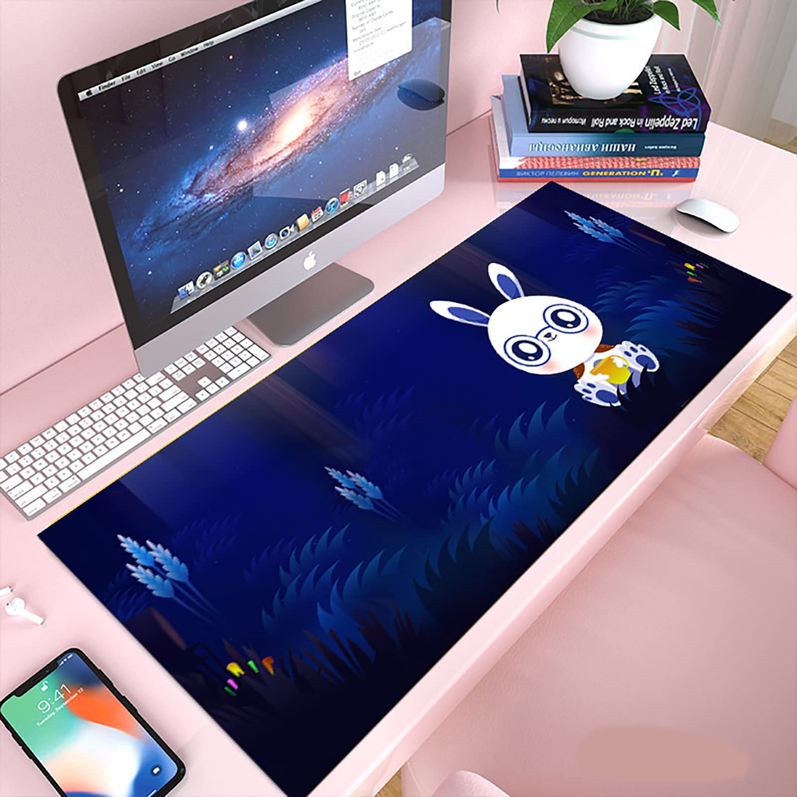 Desk Mat Cute Mouse Pad, Extended Large Speed Gaming Mouse Pad Gaming XXL Large Carpet Mouse Mat Pad 31.5 x 11.9 x 0.12-inch Dimensions with Non-Slip Rubber-Forest Rabbit