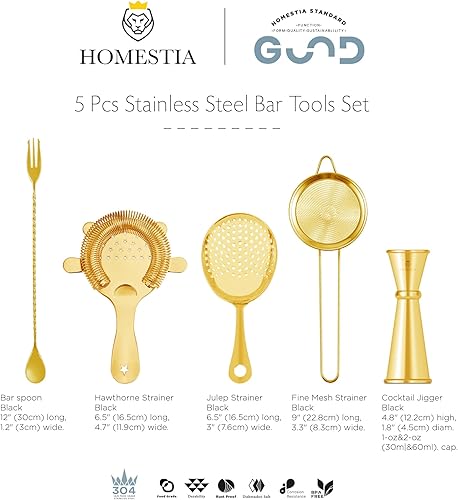 Miniatura 9 de Homestia Juego de 4 coladores de cóctel de acero inoxidable para bebidas, incluye colador Hawthorne, colador Julep, tamiz de malla fina con cuchara