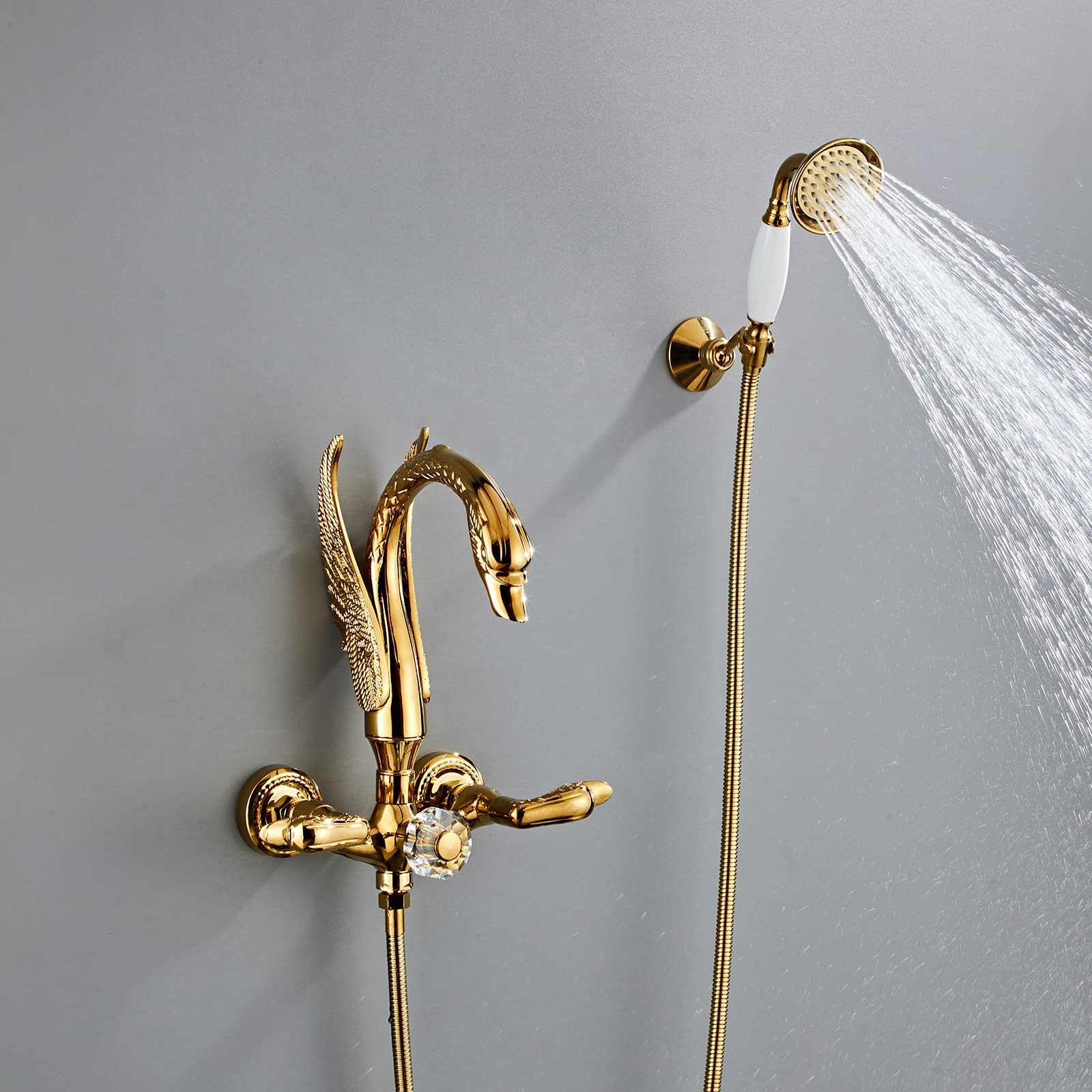 Bateria Wannowa Z Prysznicem Ręcznym, Bateria Wannowa Retro Swan, System Prysznicowy Ścienny Z Baterią Mieszającą Do Wanny, Węże Prysznicowe I Uchwyty, Podwójna Funkcja,