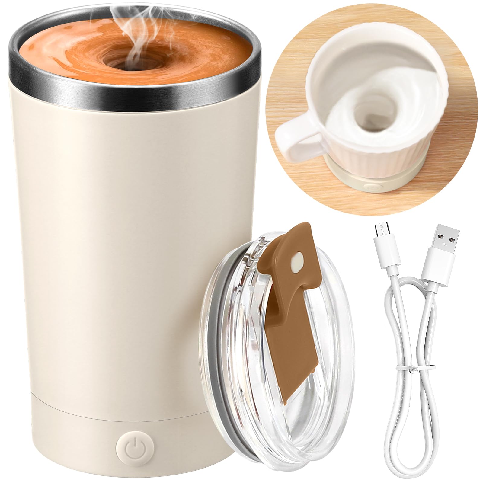 hatisan Self Stirring Coffee Mug With Lid Electric High Speed Self Stirring Mug 400ml Rechargeable Detachable Stainless St...