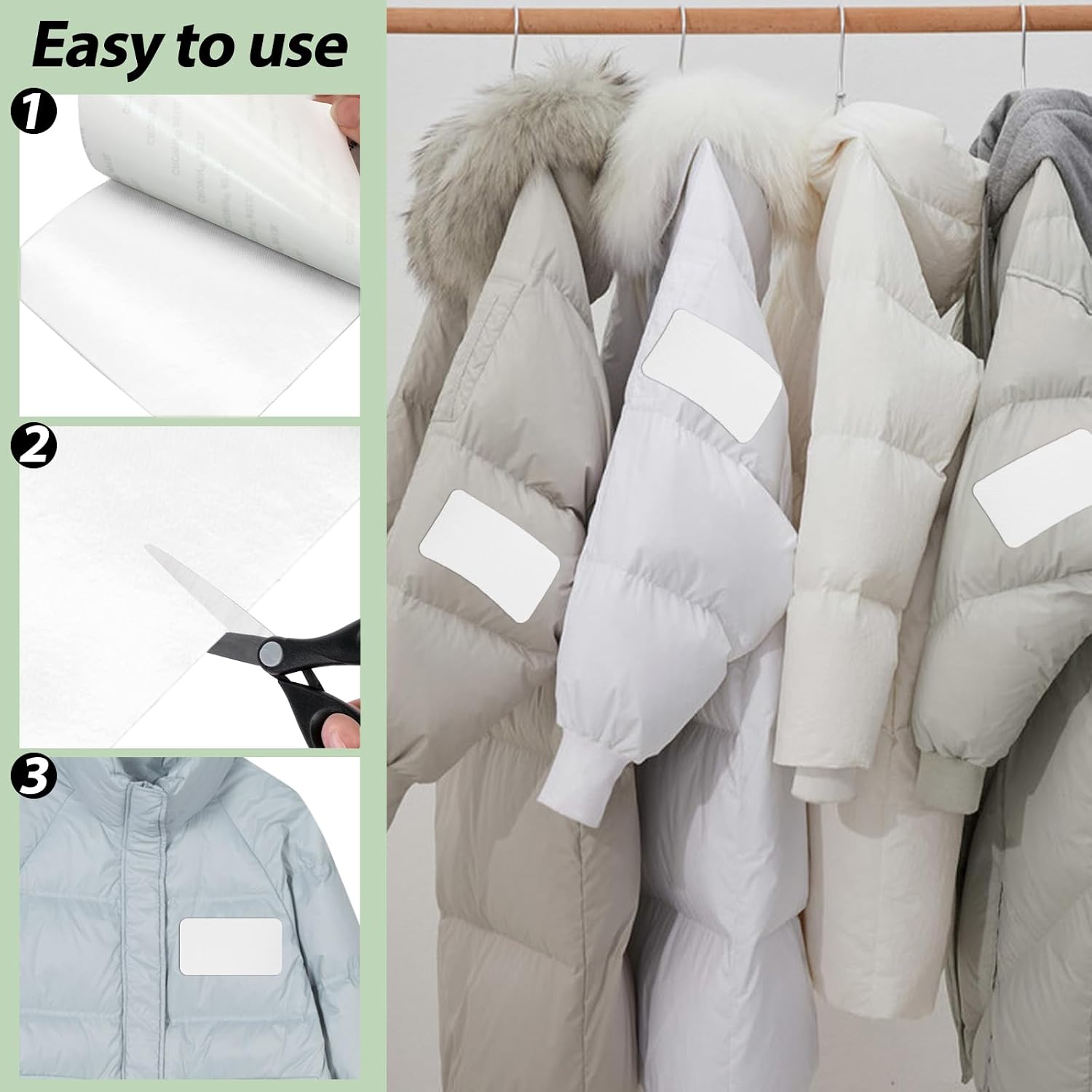 8Pcs Self-Adhesive Silnylon Repair Patches, Waterproof Sewless Quick Patch Nylon Patches Perfect for Wetsuit/Rain Jacket/Down Jacket/Tent/Bag/Clothing (20x10cm, White)