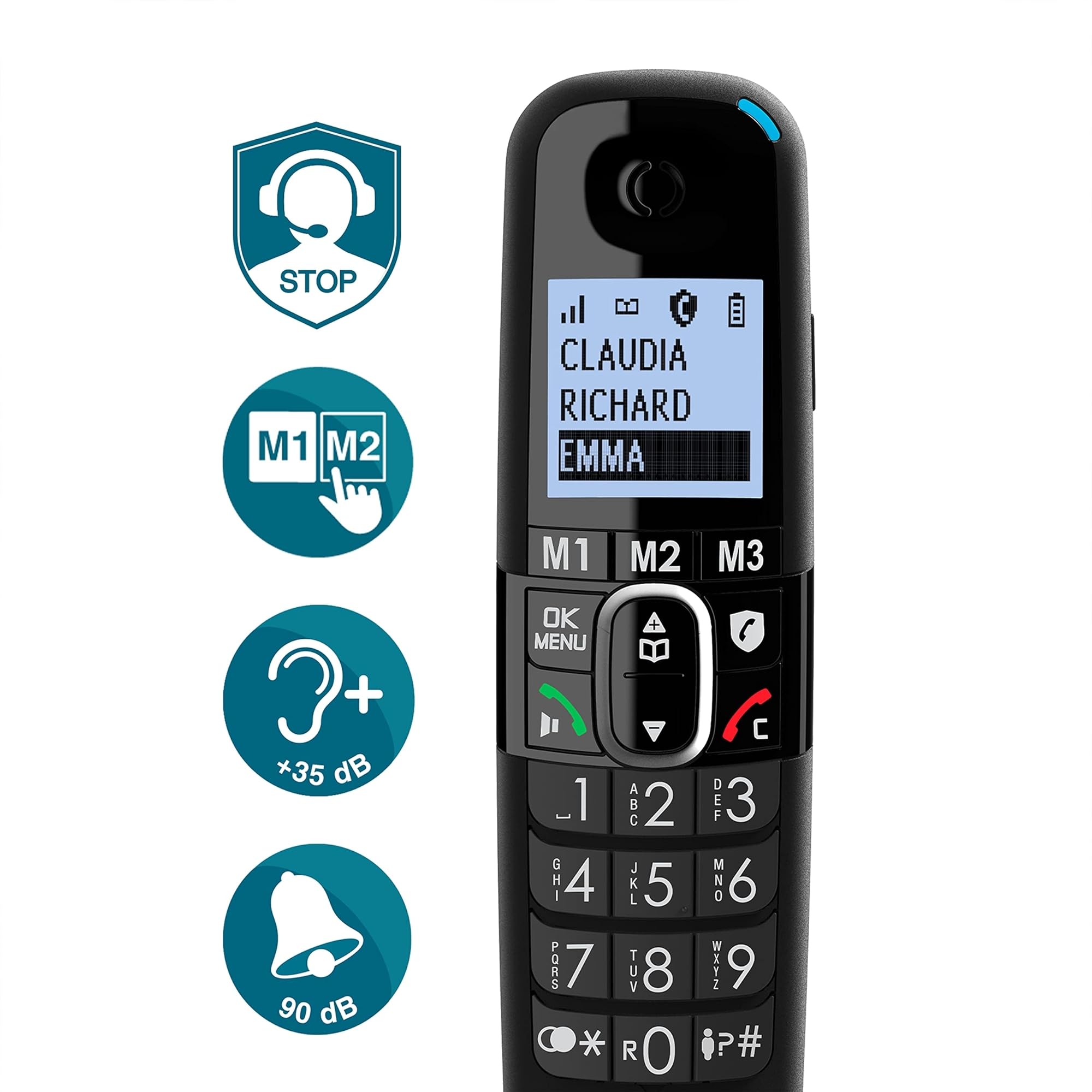 Amplicomms BigTel 1580 Combo DECT Großtasten Telefon, Anrufbeantworter, zusätzliches Mobilteil, Audio-Boost, extra Laute Klingeltöne, Hörgerätekompatibel, Schwarz