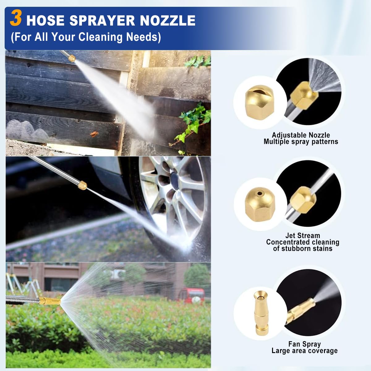 Yiliaw Arandela hidráulica extensible de alta presión con manguera de agua de 38 pulgadas con boquilla, pulverizador de riego automático, rociador flexible de jardín para canalón, patio, coche,