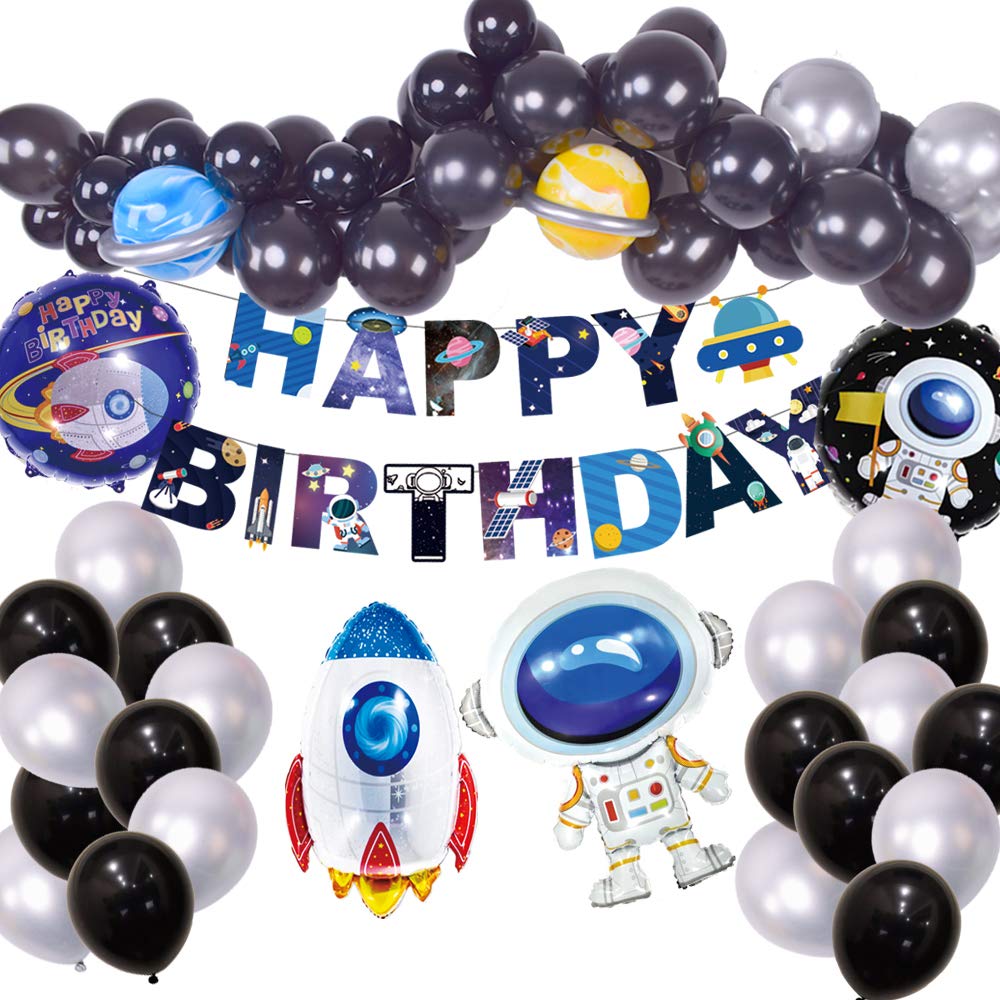 Solar System Party Decorations Supplies,Feicuan 60pcs Space Theme Party Astronaut Spaceman Balloons Happy Birthday Banner for Kids Boys Party Decor