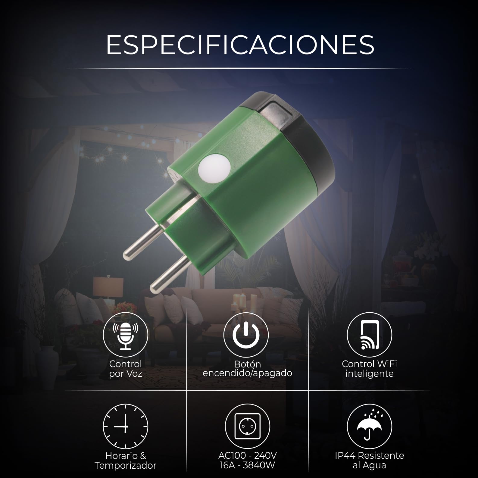 LED ATOMANT Presa WiFi Esterno Rotondo Verde 16A IP44 App Smart Life | Compatibile con Alexa e Google Assistant, App Smart Life e Tuya
