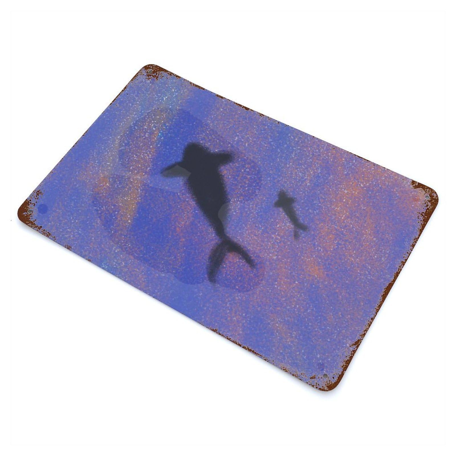 Rust Effect Tin Sign with Mom And Baby Whale Design 11.8"x7.9", for Pub, Kitchen And Man Cave Decor, Industrial Home Decor